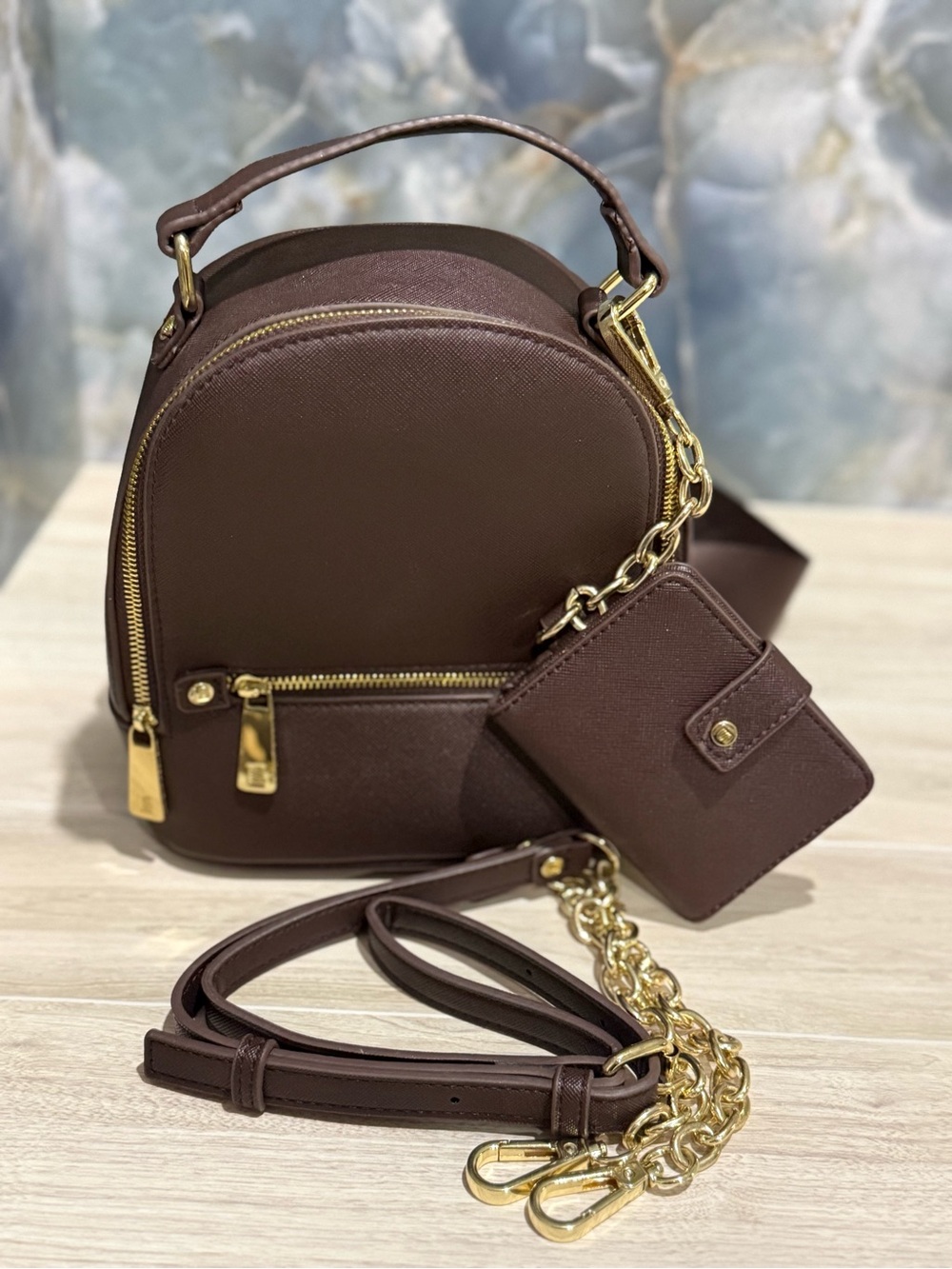 Women's Mini Backpack in Maroon with Gold Hardware